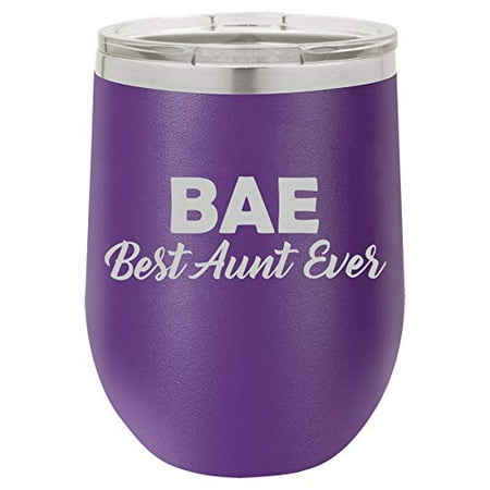 

12 oz Double Wall Vacuum Insulated Stainless Steel Stemless Wine Tumbler Glass Coffee Travel Mug With Lid BAE Best Aunt Ever (Purple)