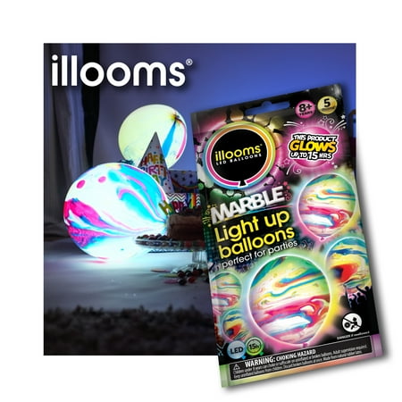 illooms LED Light-Up Latex Party Balloons, Multi-Color Marble, 5 pack