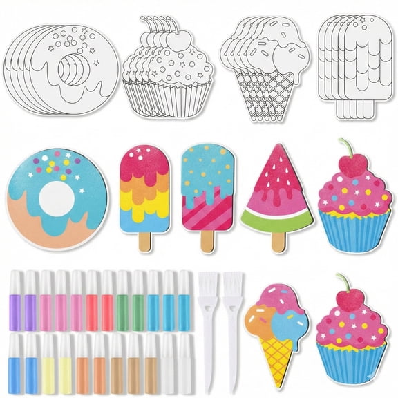 30 Sets Sand Art Kit Crafts for Kids 30 Sand Art Pictures with 22 Colorful Sand Bottles DIY Sweet Treat Craft Sand Paintings with 2 Brushes for Children DIY Arts Educational Learning Activity