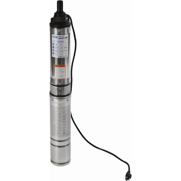 Deep Well Submersible Pump OD Pipe 110V/60HZ 0.37KW 0.5HP Stainless Steel Water Pump 1.25" Outlet Submersible Bore Pump for  and Home Use
