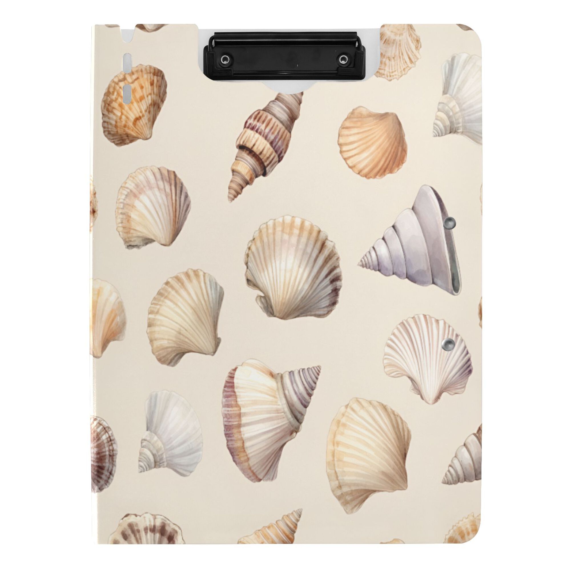 FORMRS A4 Clipboard Folder with Pen Holder Horizontal Foldable School Office Binder, Watercolor Seashells