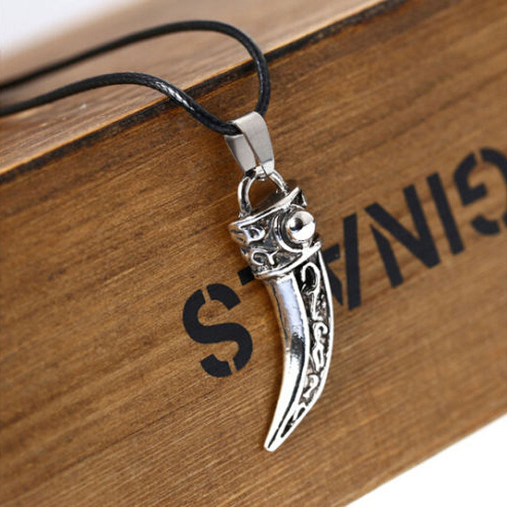 Punk Stainless Steel Men Domineering Wolf Tooth Shape Pendant Necklace Jewelry 