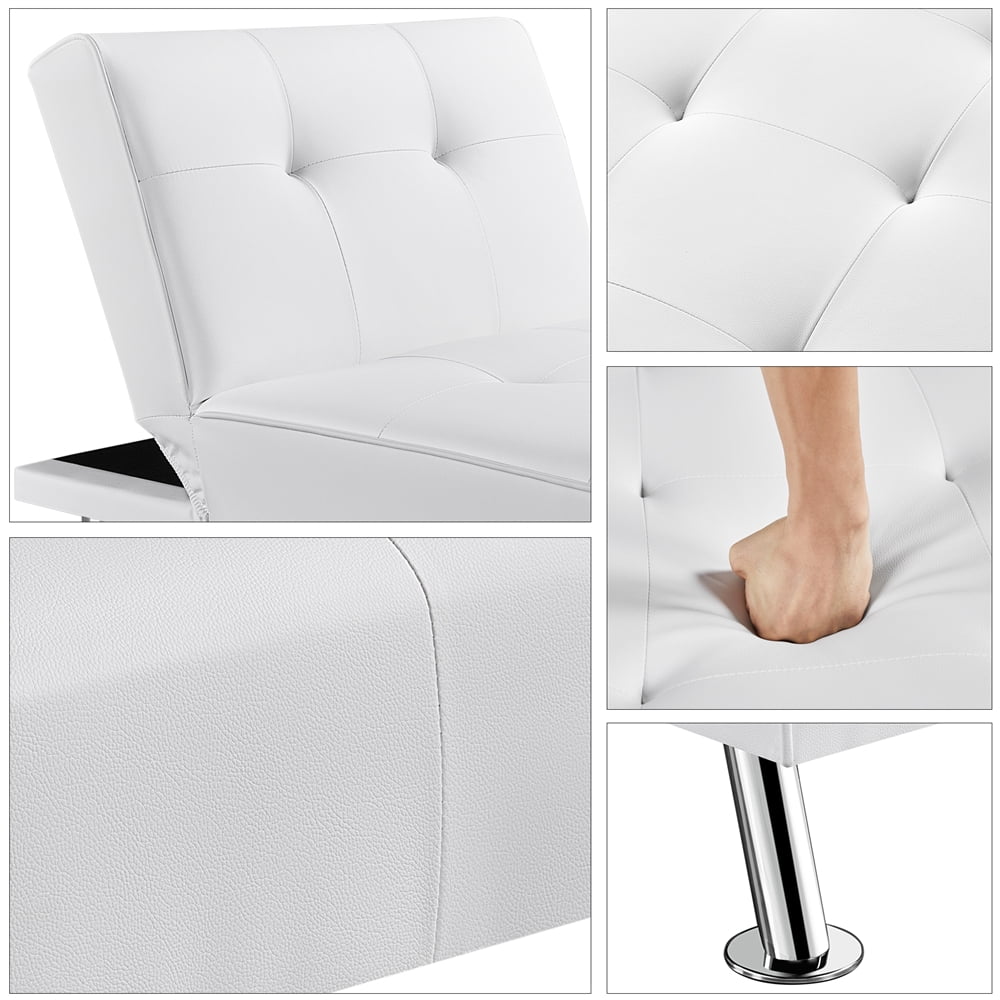 Renwick Convertible Faux Leather Futon Chaise Lounge, White