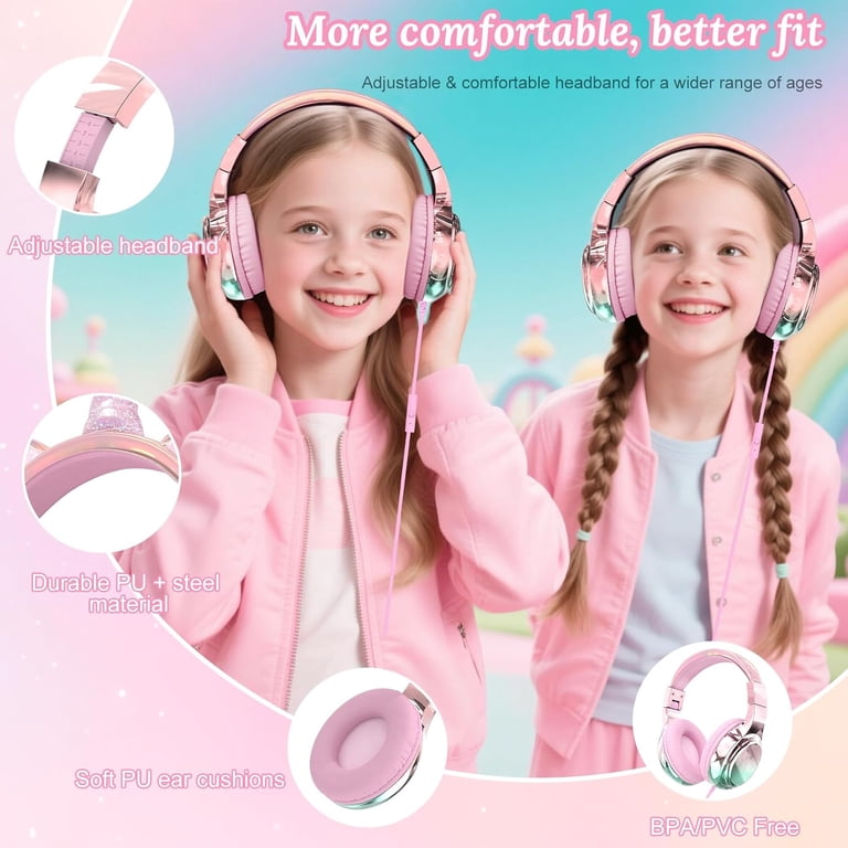 QearFun USB-C Kids Headphones, 85/94dB Volume Limit, Pink photo 7