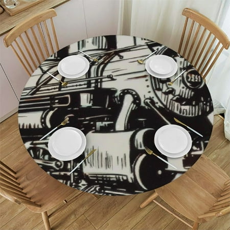 Cmefzd Tablecloth Train Tablecloths Diameter Round Steam Locomotive Transport Railroad Railway Trip Vintage Sketch Tablecloths for Dining Kitchen Wedding and Parties White