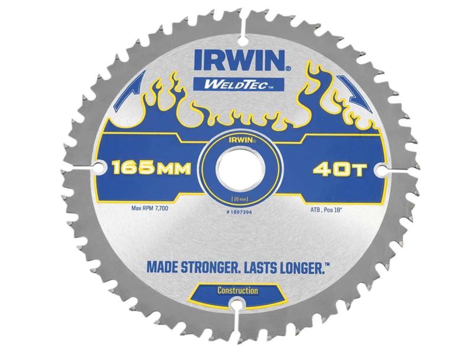 IRWIN Weldtec Cordless Circular Saw Blade 165 x 20mm x 40T ATB