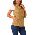thumbnail image 4 of INSPIRE CHIC Women's Sleeveless Jacket Drawstring Waist Zip Up Cotton Cargo Vest with Pocket M Deep Khaki, 4 of 5