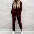 thumbnail image 2 of Women's Solid Velvet 2 Piece Tracksuit Hooded Long Sleeve Top and Jogger Pants Casual Outfit Set for Daily Wear, Party and Gathering S-3XL Wine, 2 of 8