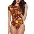 thumbnail image 1 of Fotbe Almond Nuts Body de Mujer con Cuello Redondo y Mangas Cortas, Sin Mangas Ajustado, Suave, Cómodo y Básico-Small, 1 of 7