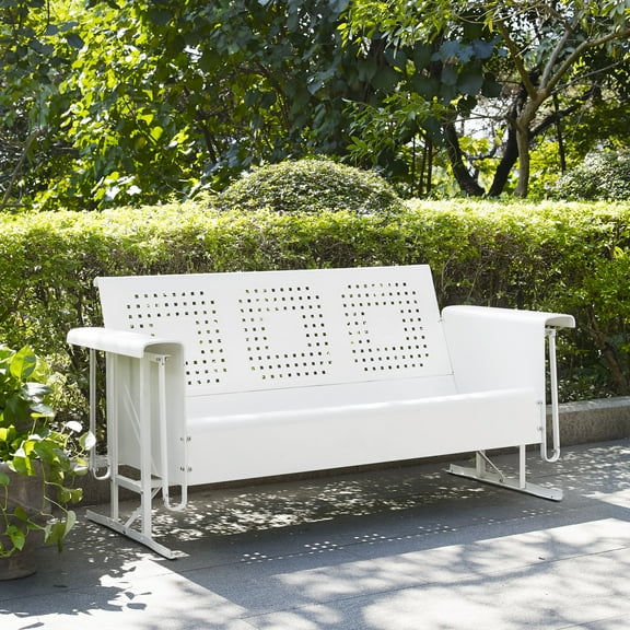 Crosley Furniture Bates Metal Steel Gliding Patio Sofa in White