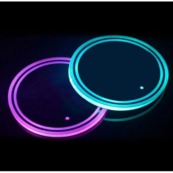 LED Cup Holder Lights, 2pcs LED Voiture Coasters avec 7 Couleurs Luminescentes Lumière Cup Pad