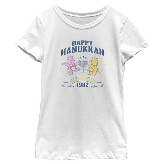 Girl's Care Bears Best Friend Bear and Funshine Bear Happy Hanukkah Graphic T-Shirt