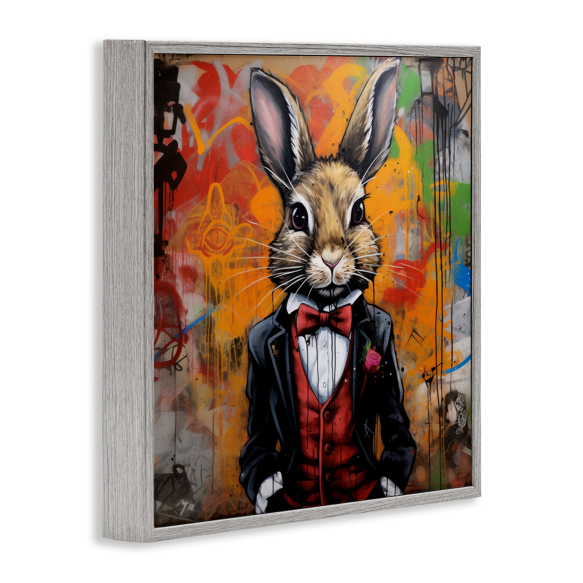 Stupell Industries Urban Graffiti Rabbit Animals & Insects Painting Gray Framed Art Print Wall Art, 17 x 17