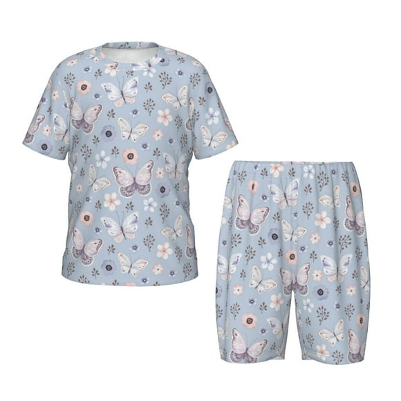 Balery Blue Butterfly Conjunto de Pijama Infantil de Manga Corta con Estampado – Ropa de Dormir de Algodón Suave-3X-Large