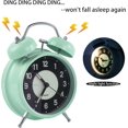 thumbnail image 3 of Reloj despertador de 4 pulgadas, de cuarzo, analógico, vintage, con doble campana, alarma fuerte y luz nocturna, caja de metal (verde), 3 of 5