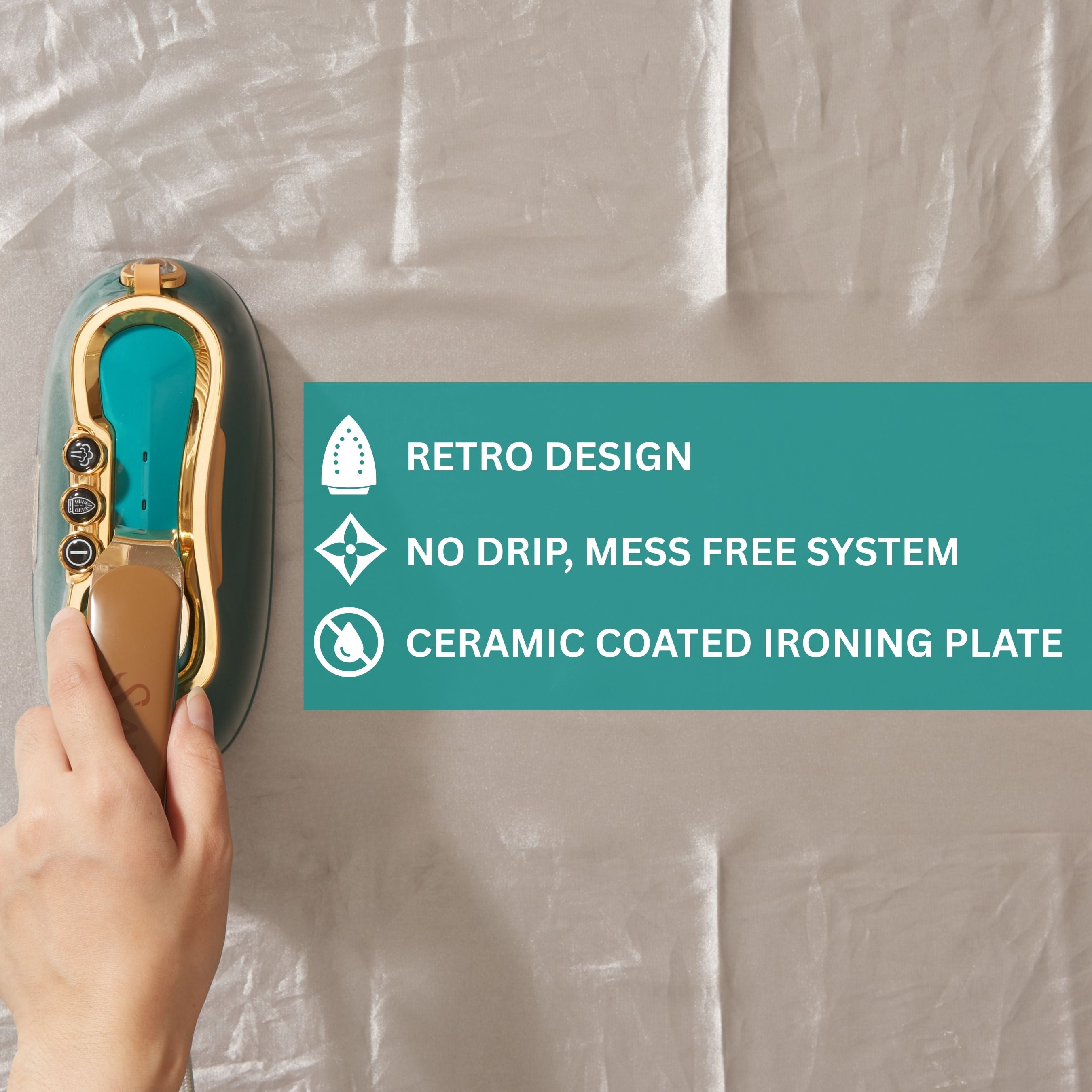 SALAV® Retro Edition Duopress Steamer and Iron with Ceramic Coated Plate, Emerald