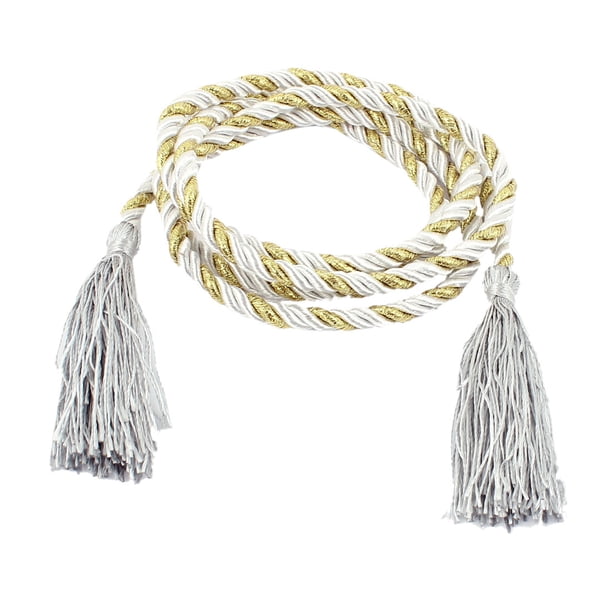 Cortina de ventana sujeta con borlas, cinta de cuerda de 120 cm, blanca
