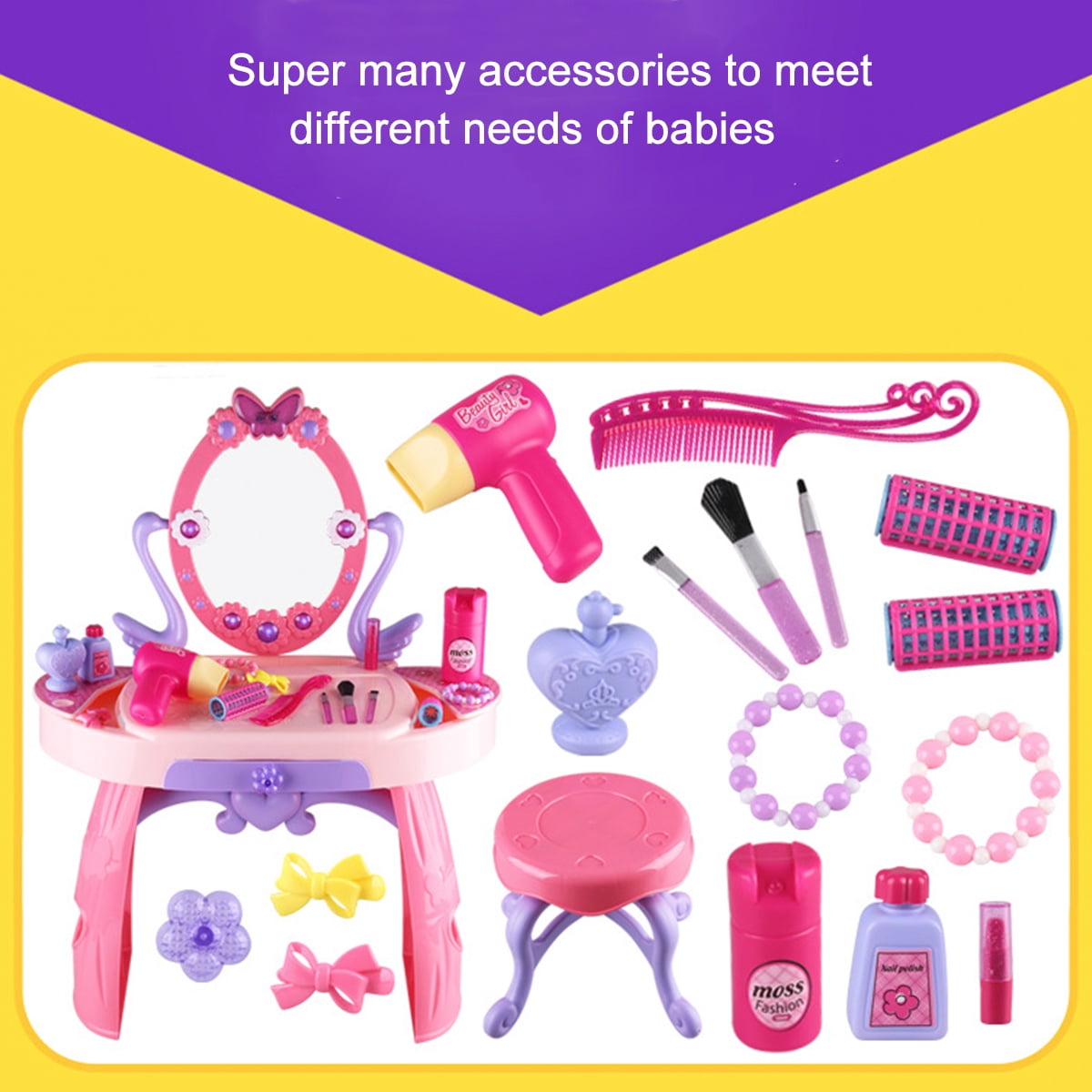 2in1 Princess Pretend Play Vanity Set Table with Beauty Set for Girls
