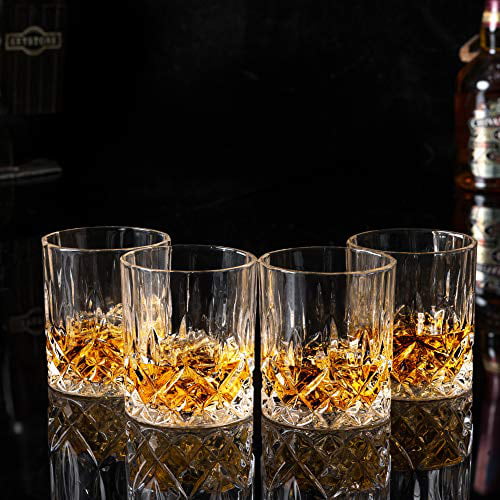 Cocktails and Bourbon Twist Whiskey Glass Set of 6 Whisky Scotch Cognac Premium Bar Drinking Glass Tumbler for Rum Large 10 ¼ oz Lead-Free Crystal Clear 