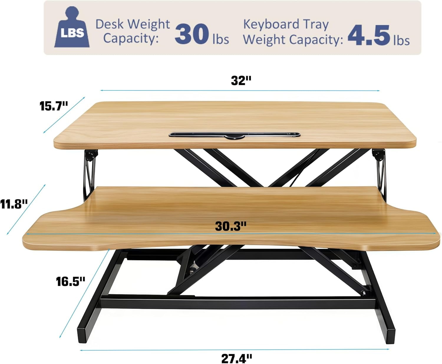 32 Inch Height Adjustable Standing Desk Converter, Sit-Stand Workstation with Dual Monitor Riser & Wide Keyboard Tray, Office & Home Use, Black