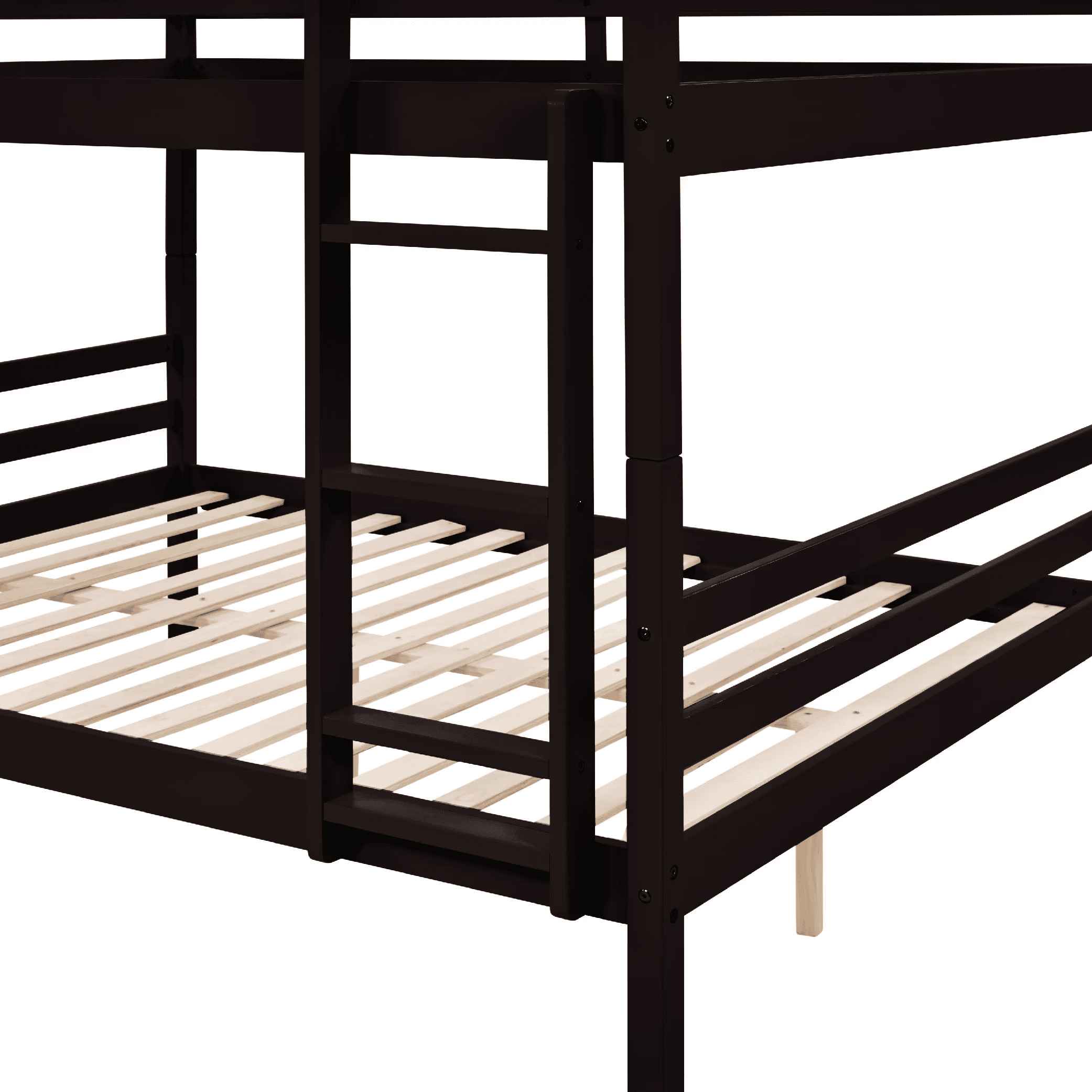 MAYEERTY Full over Full Bunk Bed with Ladder, Wooden Bed Frame with High Guardrail and Ladder for Kids, No Box Spring Needed, Espresso