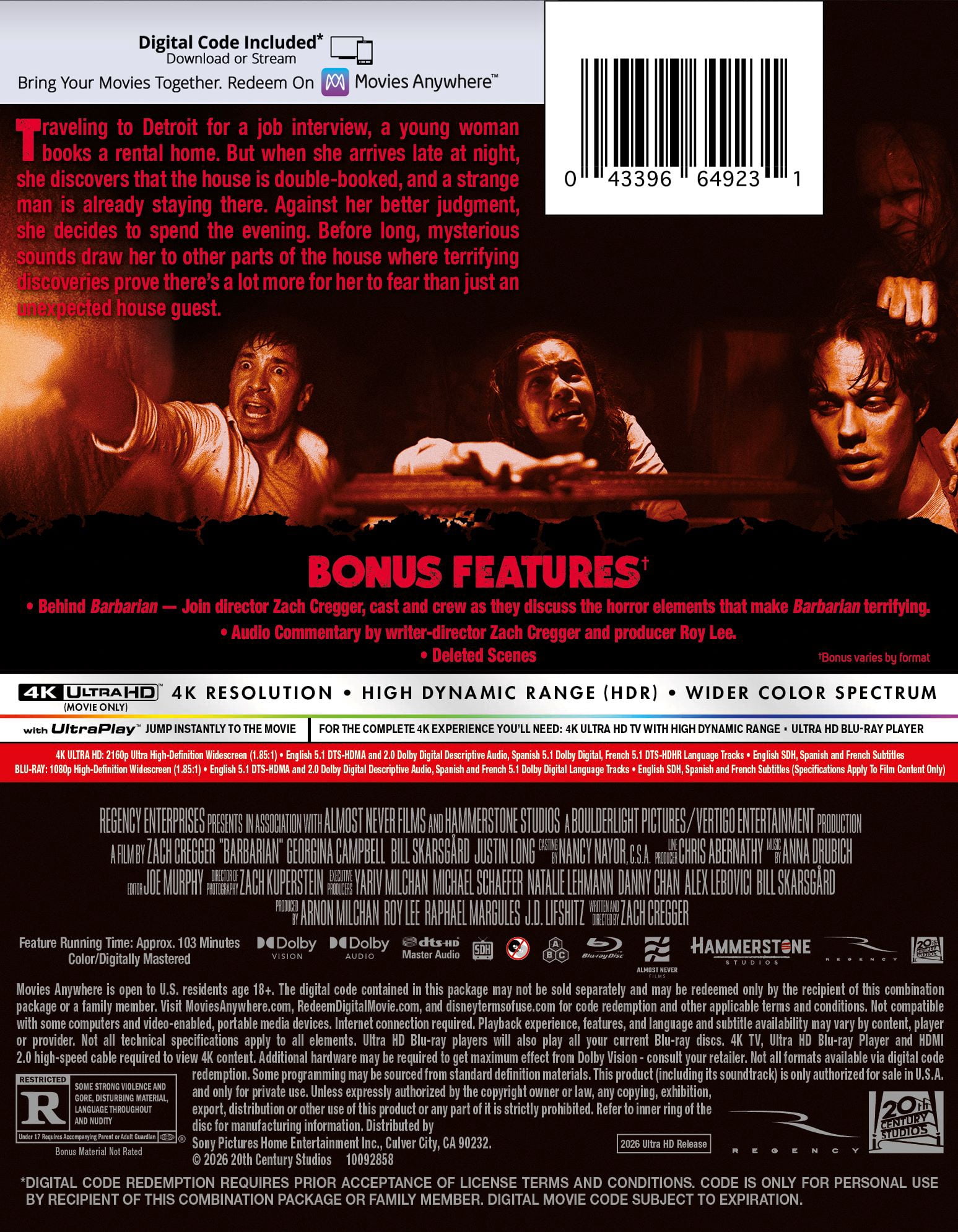 Barbarian (4K Ultra HD + Blu-ray + Digital Copy) 20th Century Studios, Thriller, Horror
