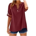 thumbnail image 2 of Mifsaly Short Sleeve Blouses for Women Linen Shirt V-Neck Vacation Summer Tops Lightweight Dressy Casual Blouse 2026 Trendy Outfits XL, 2 of 4