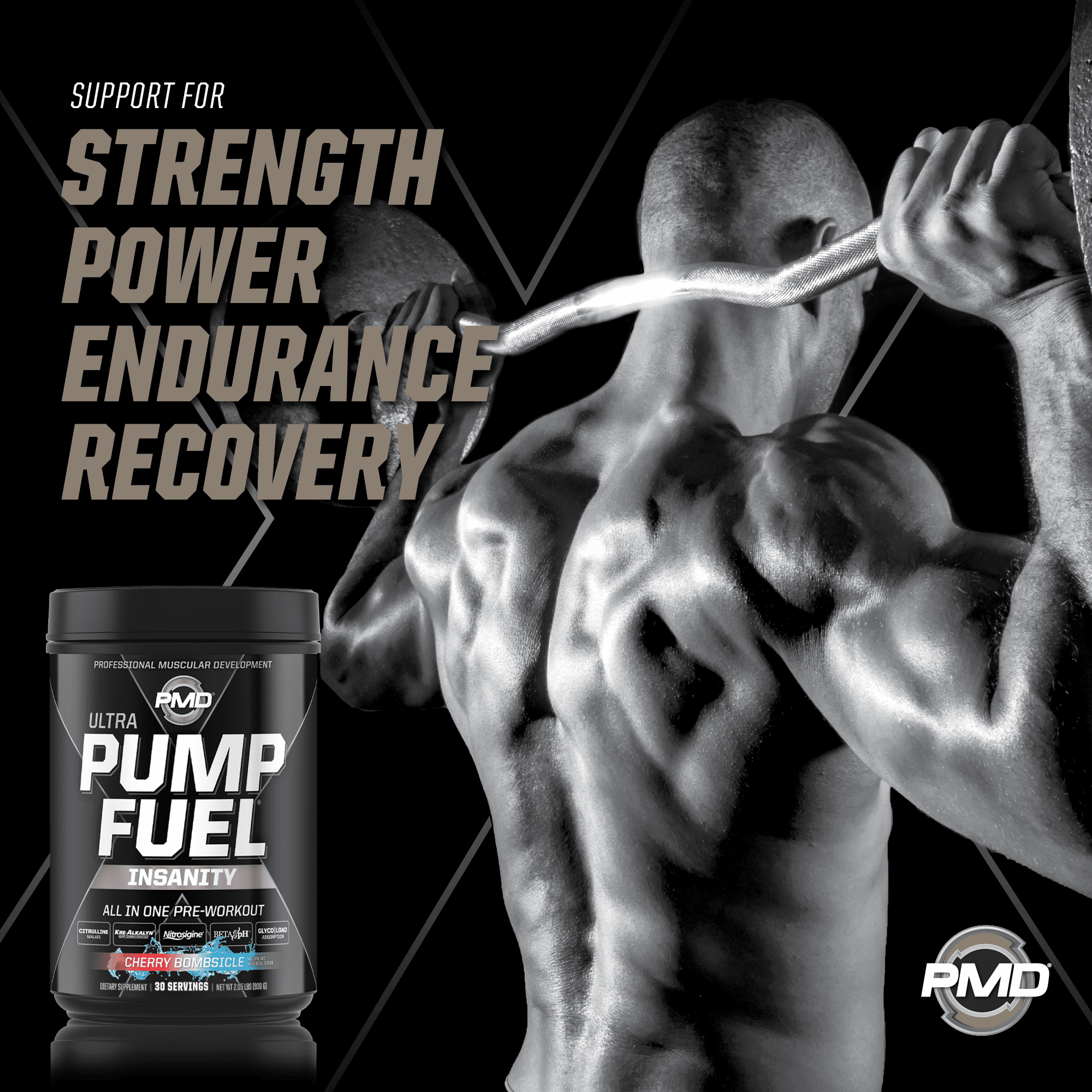 PMD Sports Ultra Pump Fuel Insanity - Pre Workout Drink Mix For Energy, Strength, Endurance, Muscle Pumps And Recovery - Complex Carbohydrates And Amino Energy - Cherry Bombsicle (30 Servings)