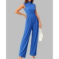 thumbnail image 2 of FreshPretty Womens Jumpsuit Dressy Casual Summer Outfits One Piece Cap Sleeve Mock Neck Wide Leg Pants Rompers with Pockets, 2 of 5