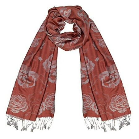 - Peach Couture Elegant Floral Pattern Pashmina Wrap Shawl Scarf