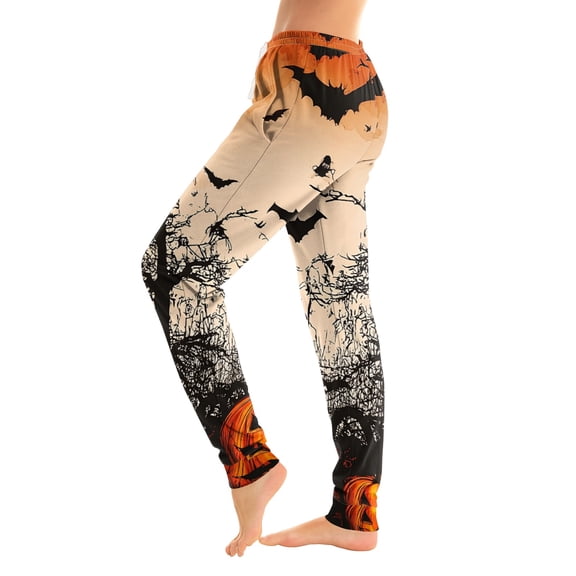 Womens Halloween Pants Pumpkin Graphic Jogger Trousers Stretch Waist Cuffed Ankle Casual Indoor Outdoor Bottoms Multicolor XL