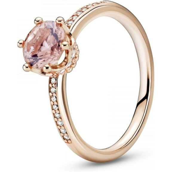 Pandora Sparkling Crown Solitaire, Pink Crystal & Clear CZ Rose Ring, Size: EUR-60, US-9-188289C01-60