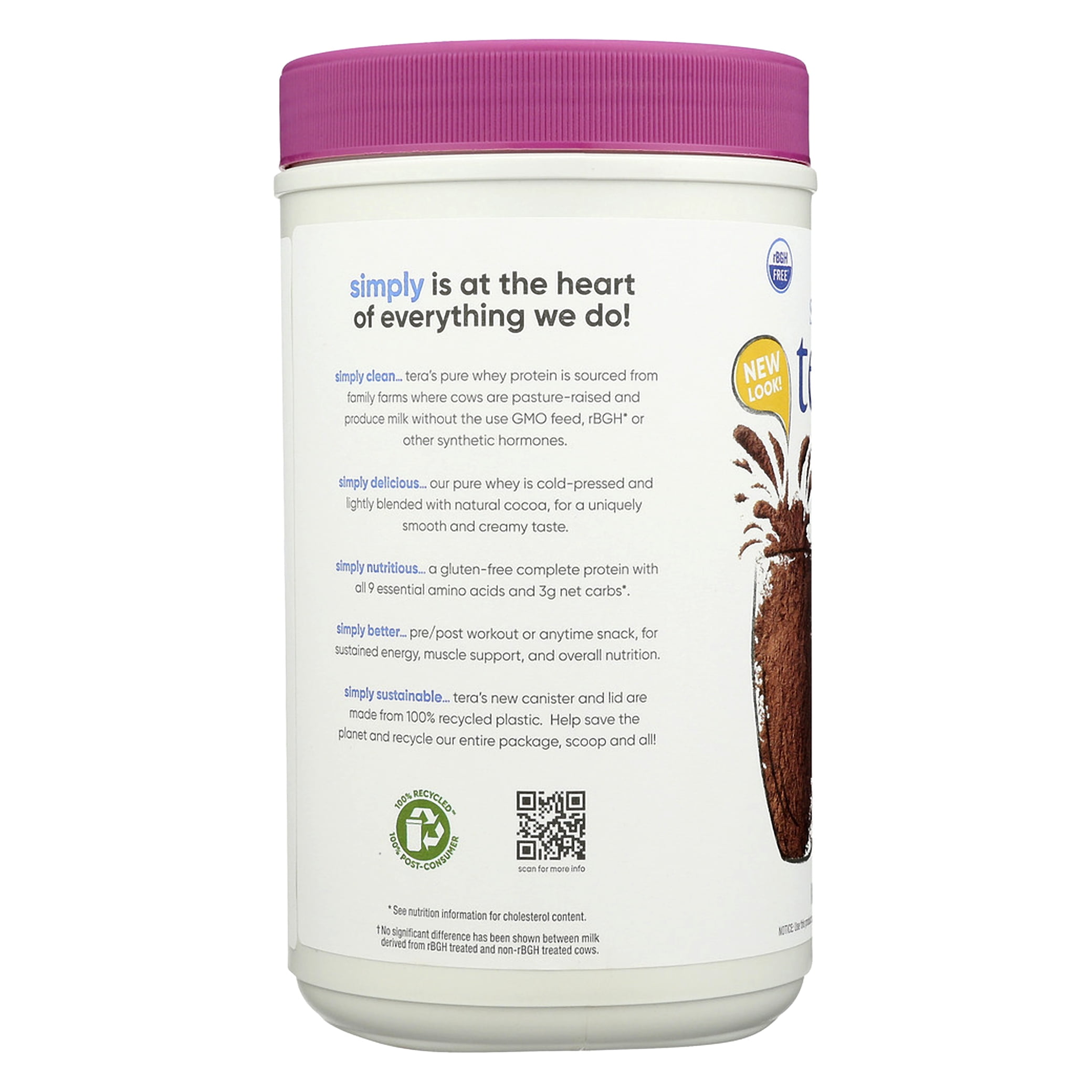 Tera's Whey rBGH Free Whey Protein Powder, Dark Chocolate Cocoa, 20g Protein, 1.5 Lb