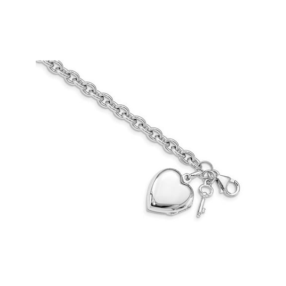 Gem & Harmony Sterling Silver Puffed Heart Locket Bracelet with Keys for Women