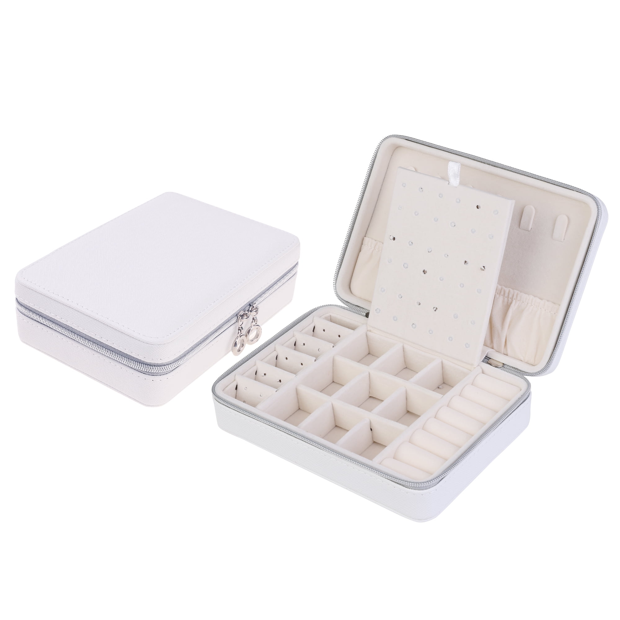 Unique Bargains Travel Jewelry Box Portable PU Leather Jewelry Organizer Case Storage White