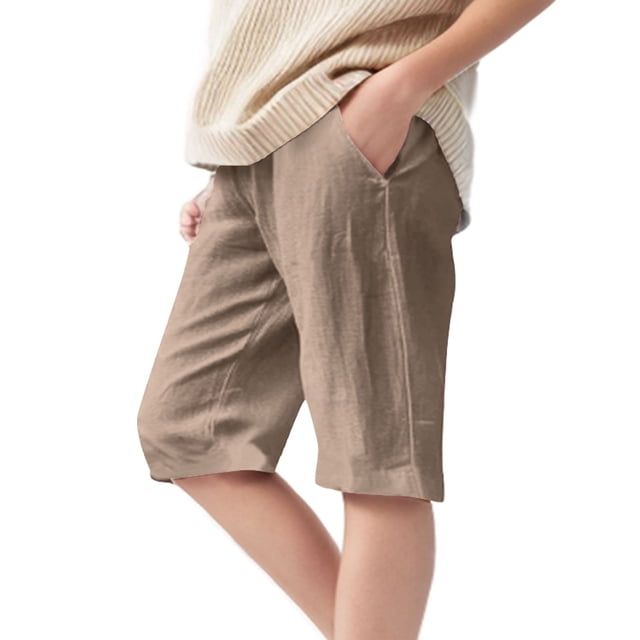StSilkitty Casual Shorts for Boys Girls High Waist Drawstring Elastic Shorts Solid Color Knee Length Shorts with Pockets