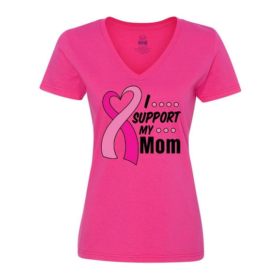 Inktastic Breast Cancer Awareness I Support My Mom with Pink Ribbon Women's V-Neck T-Shirt
