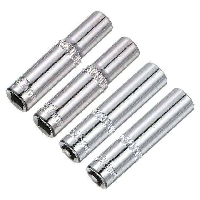 Unique Bargains 6-Point Shallow Socket, 2pcs 7mm & 2pcs 8mm 1/4' Drive Cr-V Deep Socket
