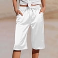 thumbnail image 2 of GEWSEY Women's Silk Satin Capri Pajamas Pants Loungewear Sleep Cropped Pants Elastic Waist Silky Lounge Pj Bottoms with Pocket (White, S), 2 of 5