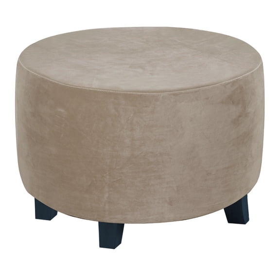 Zhuge Super Stretchy Velvet Ottoman Cover, Flexible Plush Fabric Round Stool Slipcover, Durable Washable Furniture Shield for Indoor Storage Ottoman and Home Decoration, X-Large, Khaki