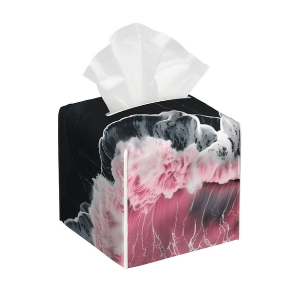 Balery Pink White Ocean Waves Porta Pañuelos de Cuero con Estampado – Funda Moderna Cuadrada para Caja de Pañuelos, Dispensador 5x5x5''