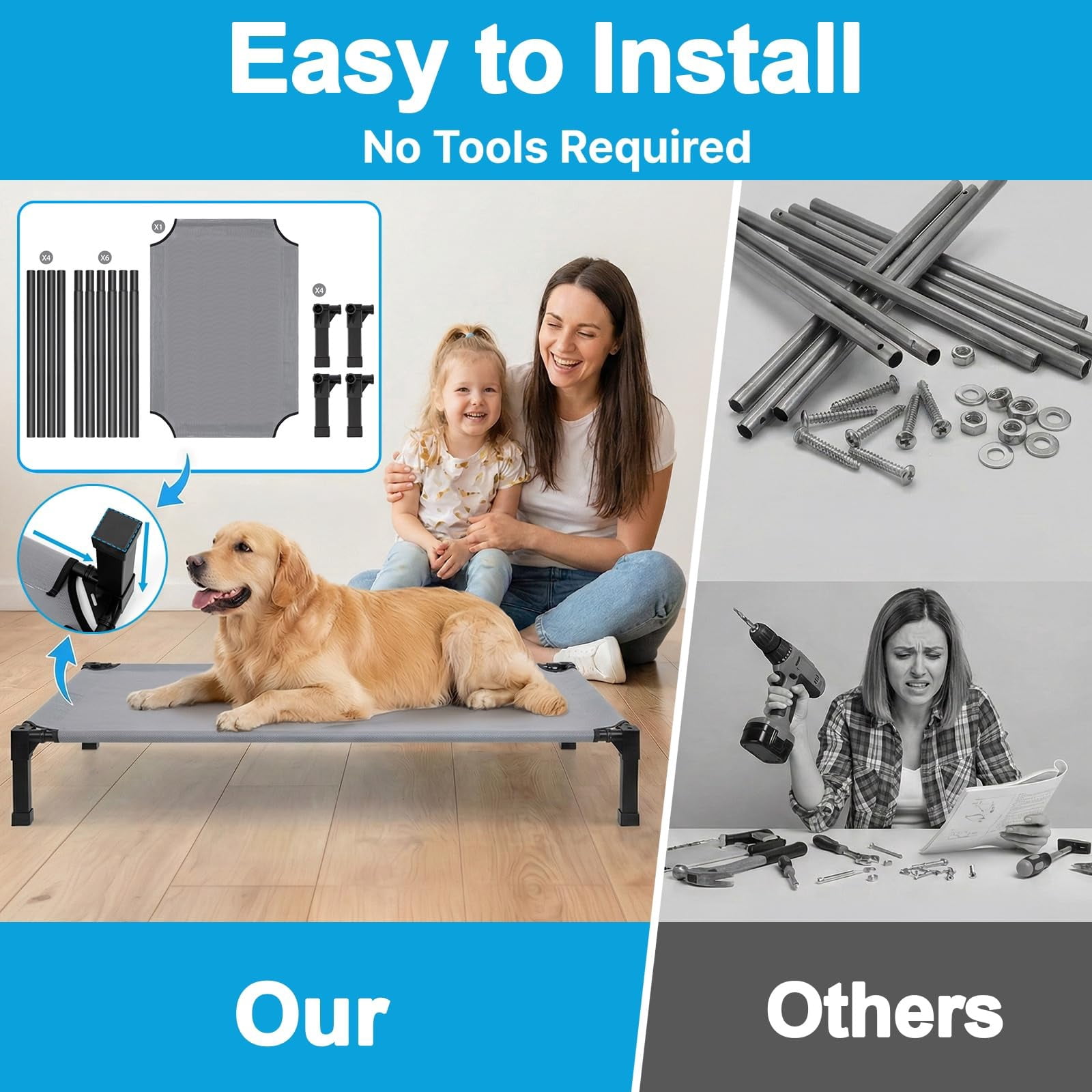 Elevated Dog Bed Raised For Small Dogs  Portable Indoor & Outdoor Pet With No-slip Feets Breathable Mesh Camping