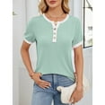 thumbnail image 5 of hotojiny Spring Tops for Women Casual Color Block Textured Loose Shirt Trendy Button V Neck Work Business Blouse Summer Clothes, 5 of 5
