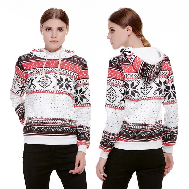 Otoño Invierno Mujer Sudaderas Con Capucha Manga Larga Estampado De Copos De Nieve Jersey De Bolsillo (S) Likrtyny Mujer