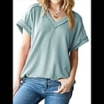 thumbnail image 2 of Blusa Informal de Verano para Mujer, de Corta, con Cuello en V, de Punto, Holgada, , Elegante. Verde M, 2 of 8