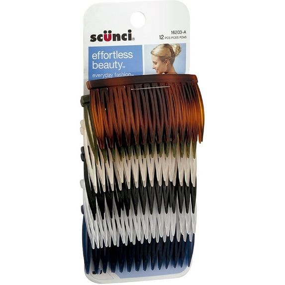 Scunci Effortless Beauty Side Hair Combs, Assorted 12 ea (Pack of 4)