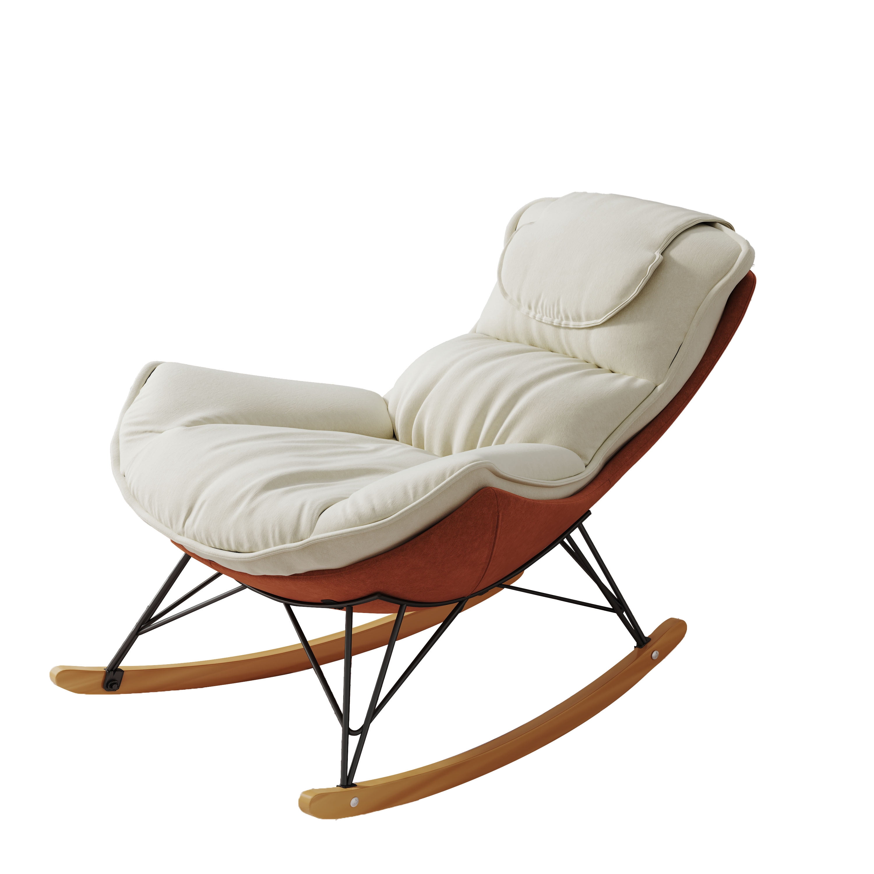 Lunale Upholstered Rocking Chair, Leisure Glider Rocker For Living Room, White Velvet