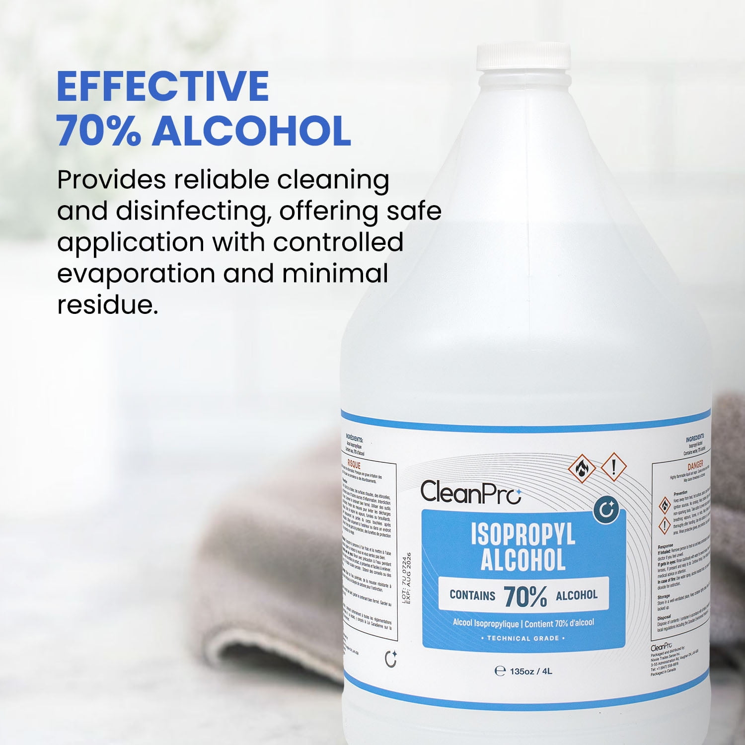 CleanPro Alcool Isopropylique 70 % de Qualit Technique, Fabriqu au  Canada, 4 Gallons (16 L) en Vrac  Alcool  Frotter de Haute Puret pour  l'lectronique, les Surfaces et le Nettoyage Industriel - Walmart.ca