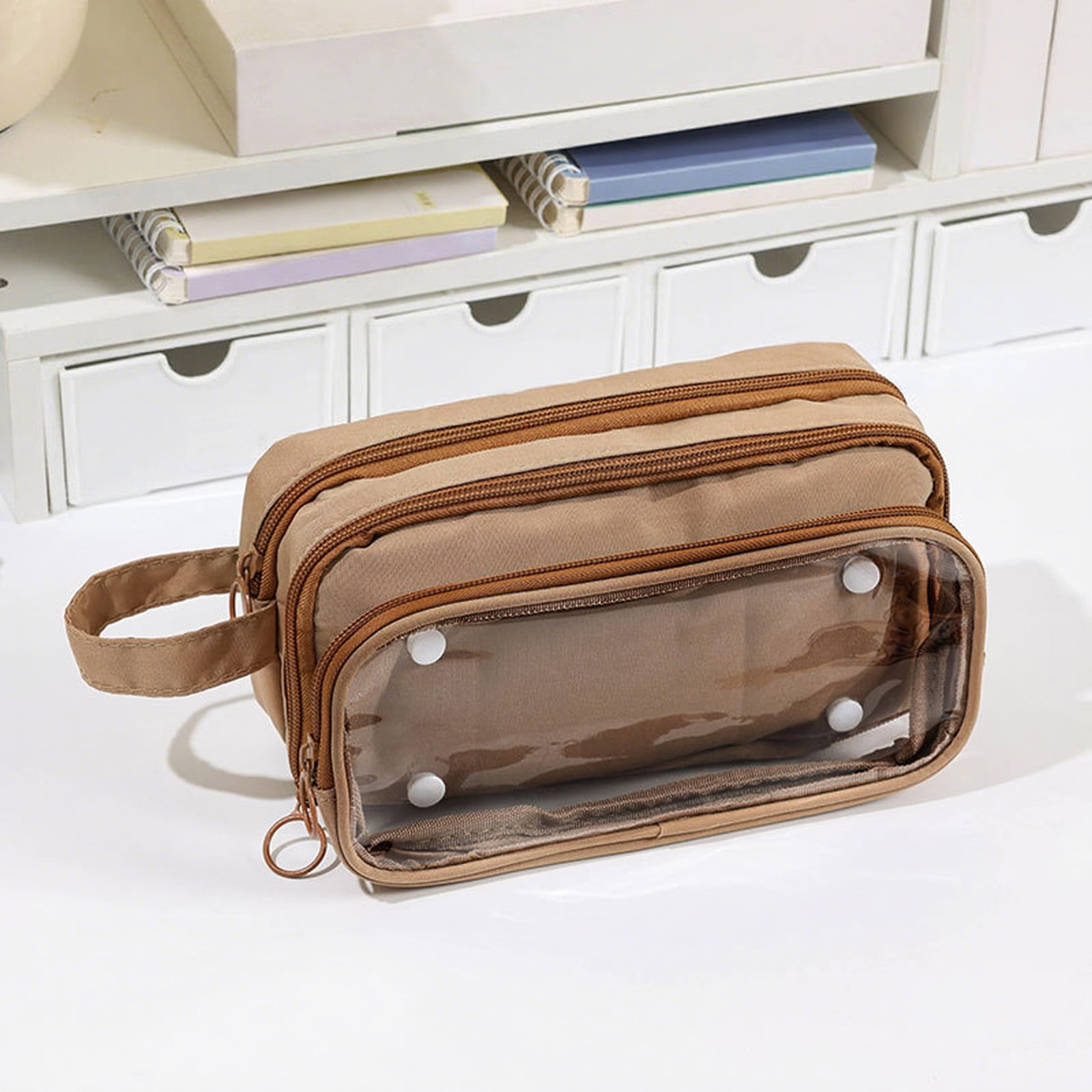 1-3PC Large Capacity Detachable Pencil Case with Compartments 3 Compartment Zipper Pouch Organizer Pen Pencil Case Makeup Bag 8x3x5 Inch for Adults Women Office Travel