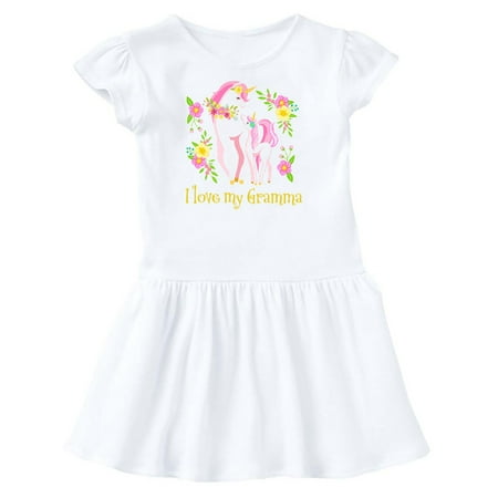 

Inktastic I Love My Gramma Unicorn with Pink and Yellow Flowers Gift Toddler Girl Dress